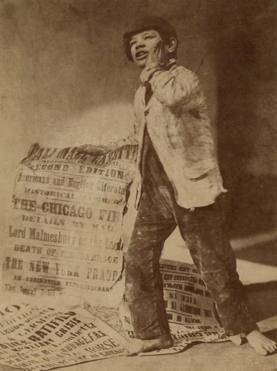 Posed Image of a Newsboy Crying Out the News of the Chicago Fire of 1871, 1871 by Oscar Gustav Rejlander